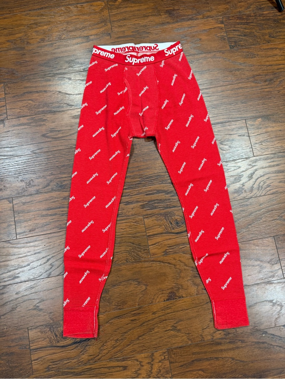 Supreme Red Logo-Repeat Thermal Bottoms